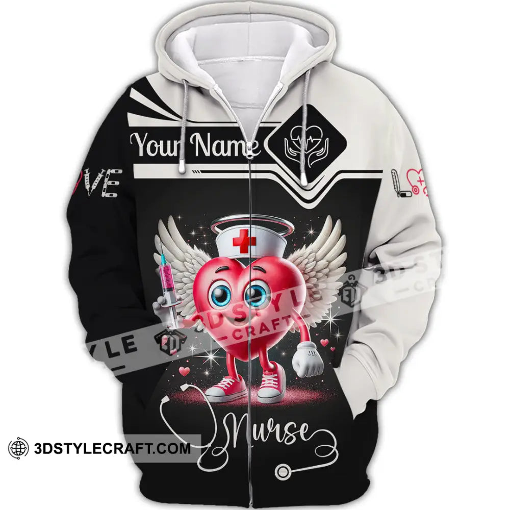 Unisex Shirt Custom Name Nurse Polo Long Sleeve Zipper Hoodie / S T-Shirt