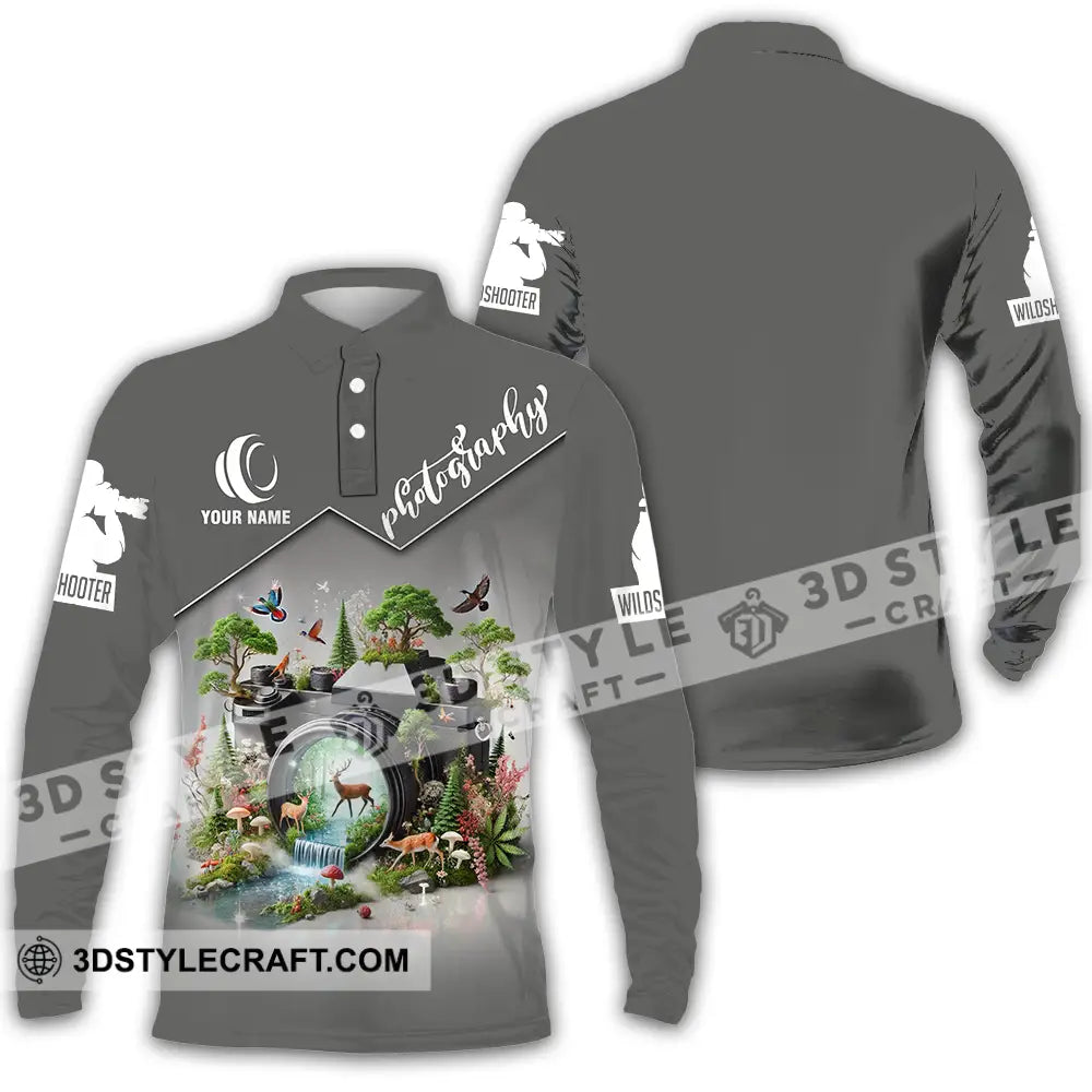 Unisex Shirt - Custom Name Photography Long Sleeve Polo / S T-Shirt
