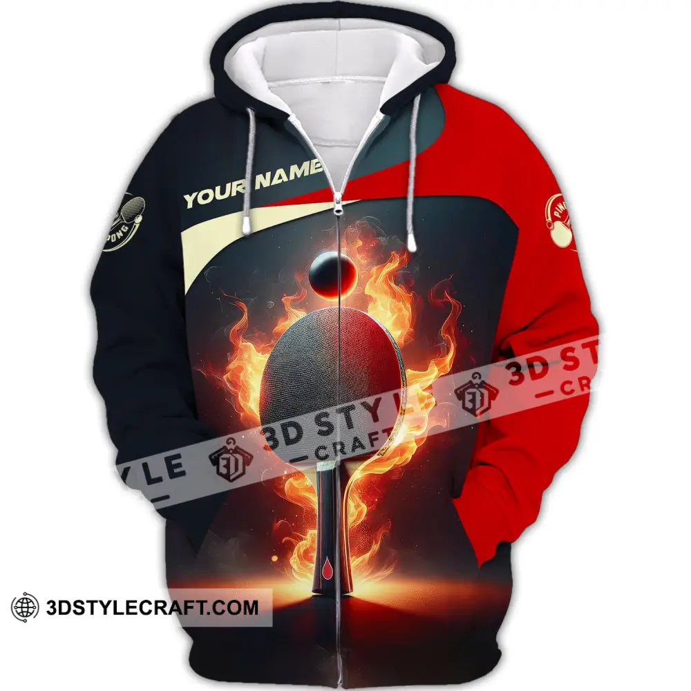 Unisex Shirt Custom Name Ping Pong T-Shirt Club Clothing Gifts For Players Zipper Hoodie / S