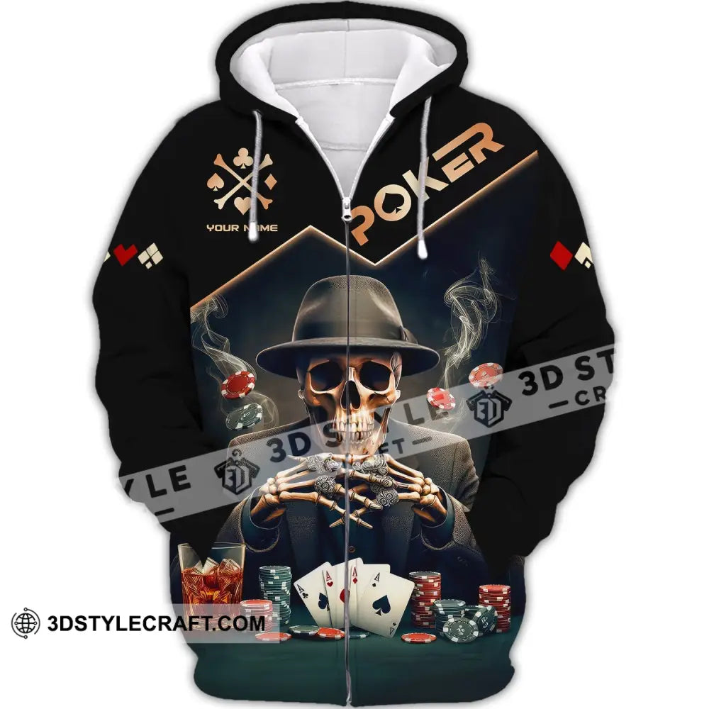 Unisex Shirt Custom Name Poker Polo Long Sleeve Casino T-Shirt Zipper Hoodie / S
