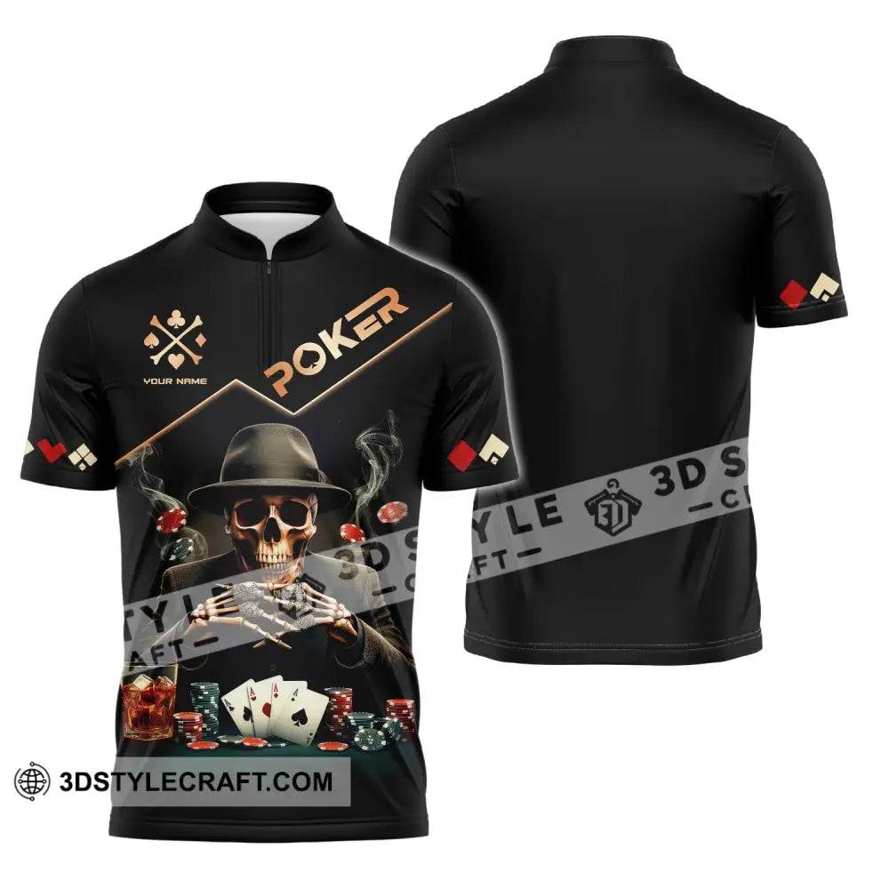 Unisex Shirt Custom Name Poker Polo Long Sleeve Casino T-Shirt Zipper / S