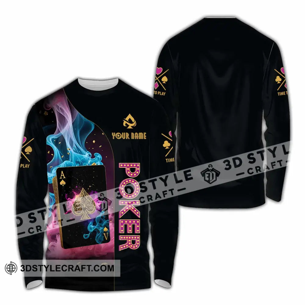 Unisex Shirt Custom Name Poker Skull Hoodie Polo Long Sleeve / S T-Shirt