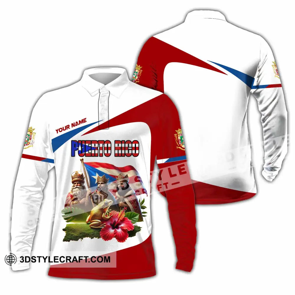 Unisex Shirt Custom Name Puerto Rico Lover Gift Long Sleeve Polo / S T-Shirt