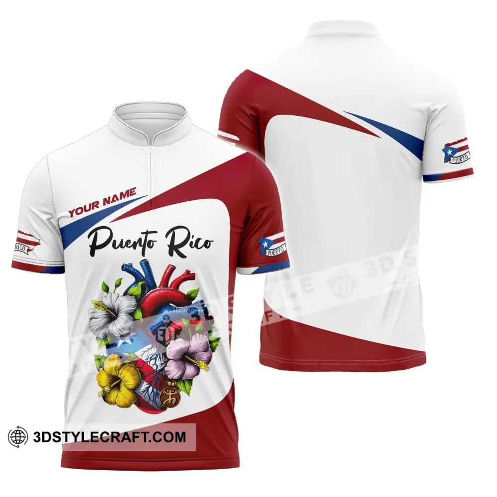 Unisex Shirt Custom Name Puerto Rico Lover Gift Zipper Polo / S T-Shirt