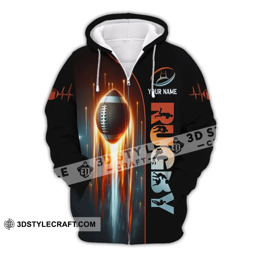 Unisex Shirt Custom Name Rugby Football T-Shirt Gift For Lover Zipper Hoodie / S