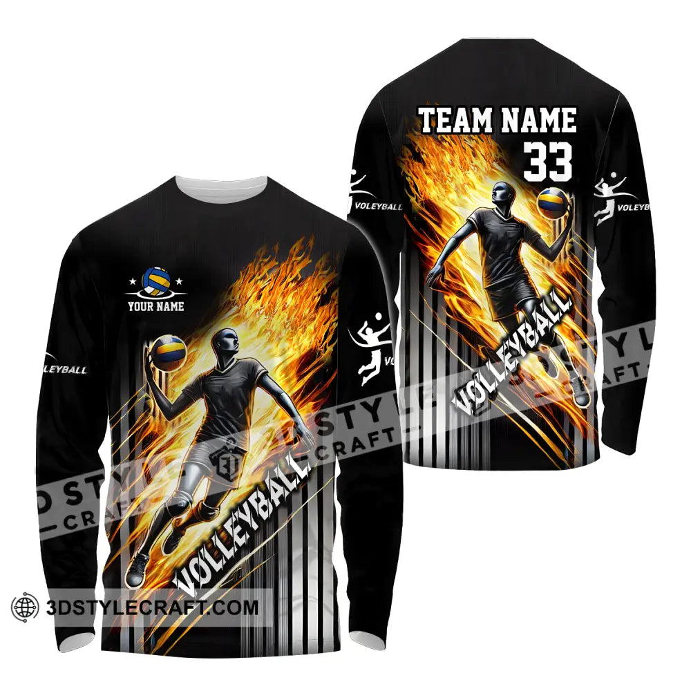 Unisex Shirt - Custom Name Team And Number Volleyball Lover Long Sleeve / S T-Shirt