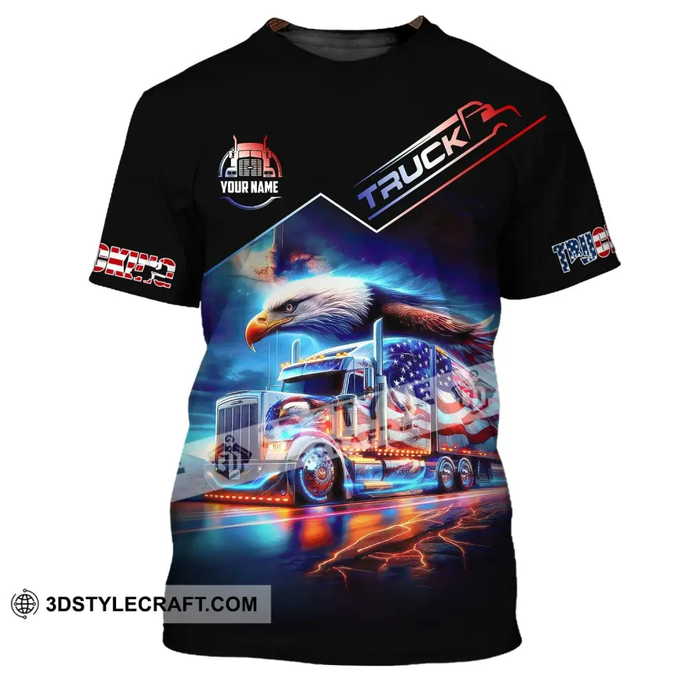 Unisex Shirt Custom Name Trucker T-Shirt Usa Flag American / S