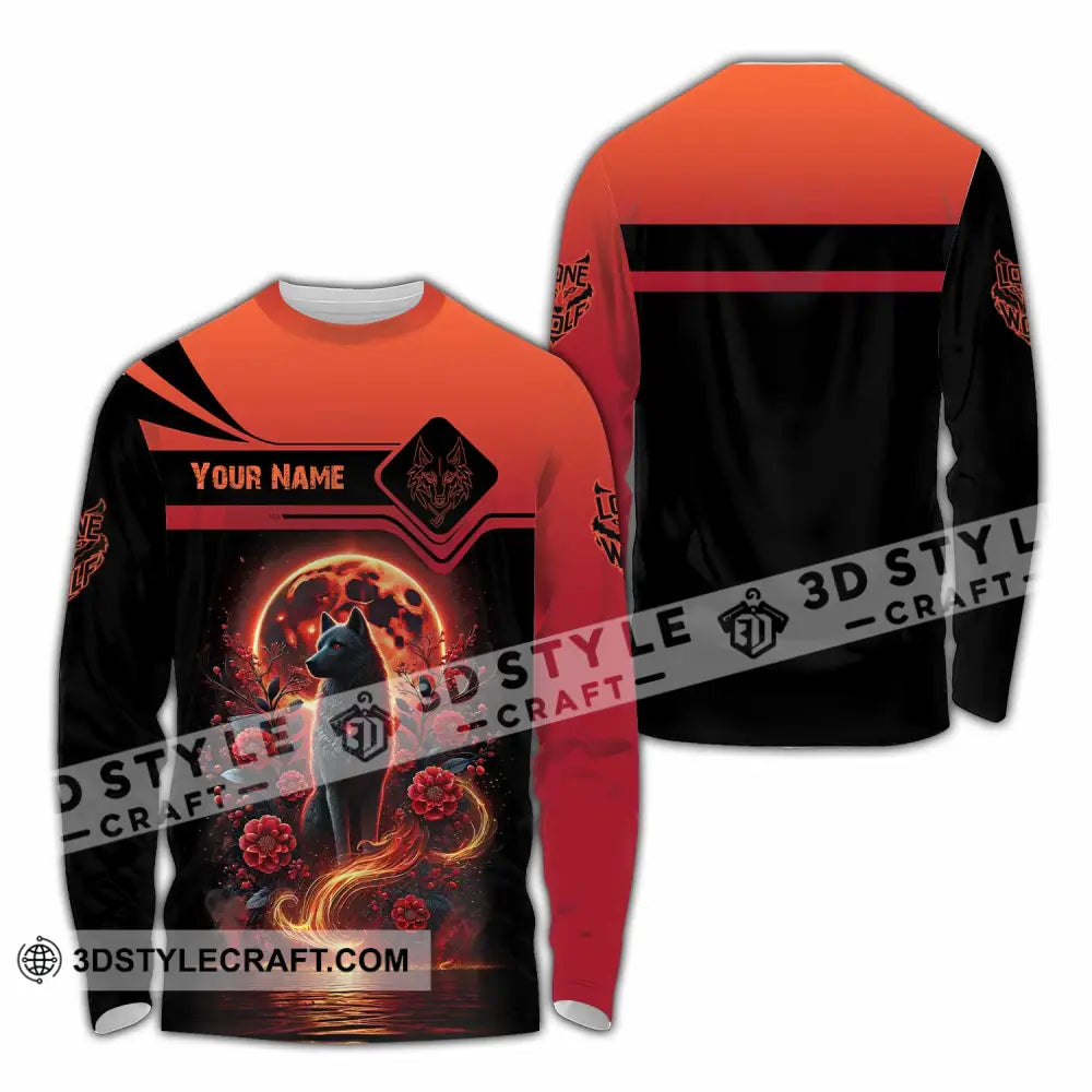 Unisex Shirt Custom Name Wolf Lone Long Sleeve / S T-Shirt