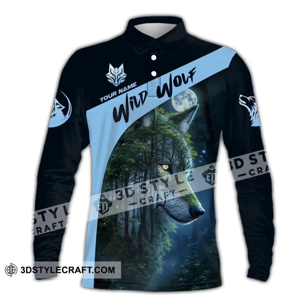 Unisex Shirt Custom Name Wolf Wild Long Sleeve Polo / S T-Shirt