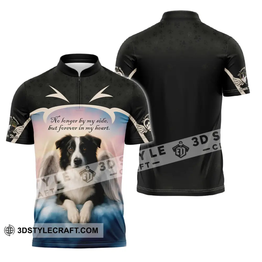Unisex Shirt - Custom No Long By My Side But Forever In My Heart Border Collie Shirt Zipper Polo Shirt / S T-shirt