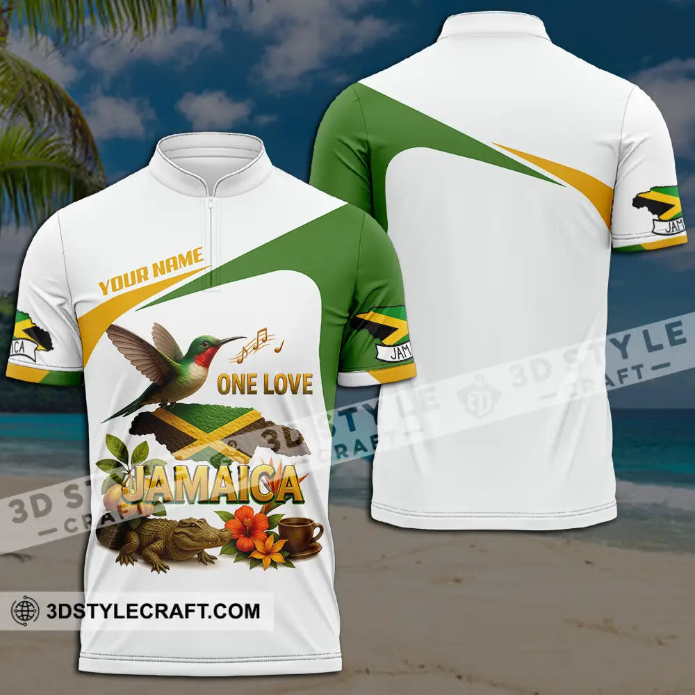 Unisex Shirt - Custom One Love Jamaica Shirt Zipper Polo Shirt / S T-shirt
