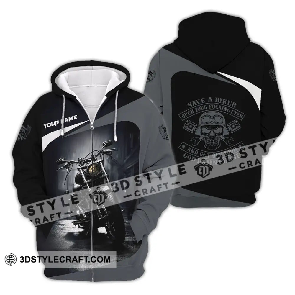 Unisex Shirt - Custom Save A Biker Open Your Fucking Eyes And Get Off Your Phone Shirt Zipper Hoodie / S T-shirt