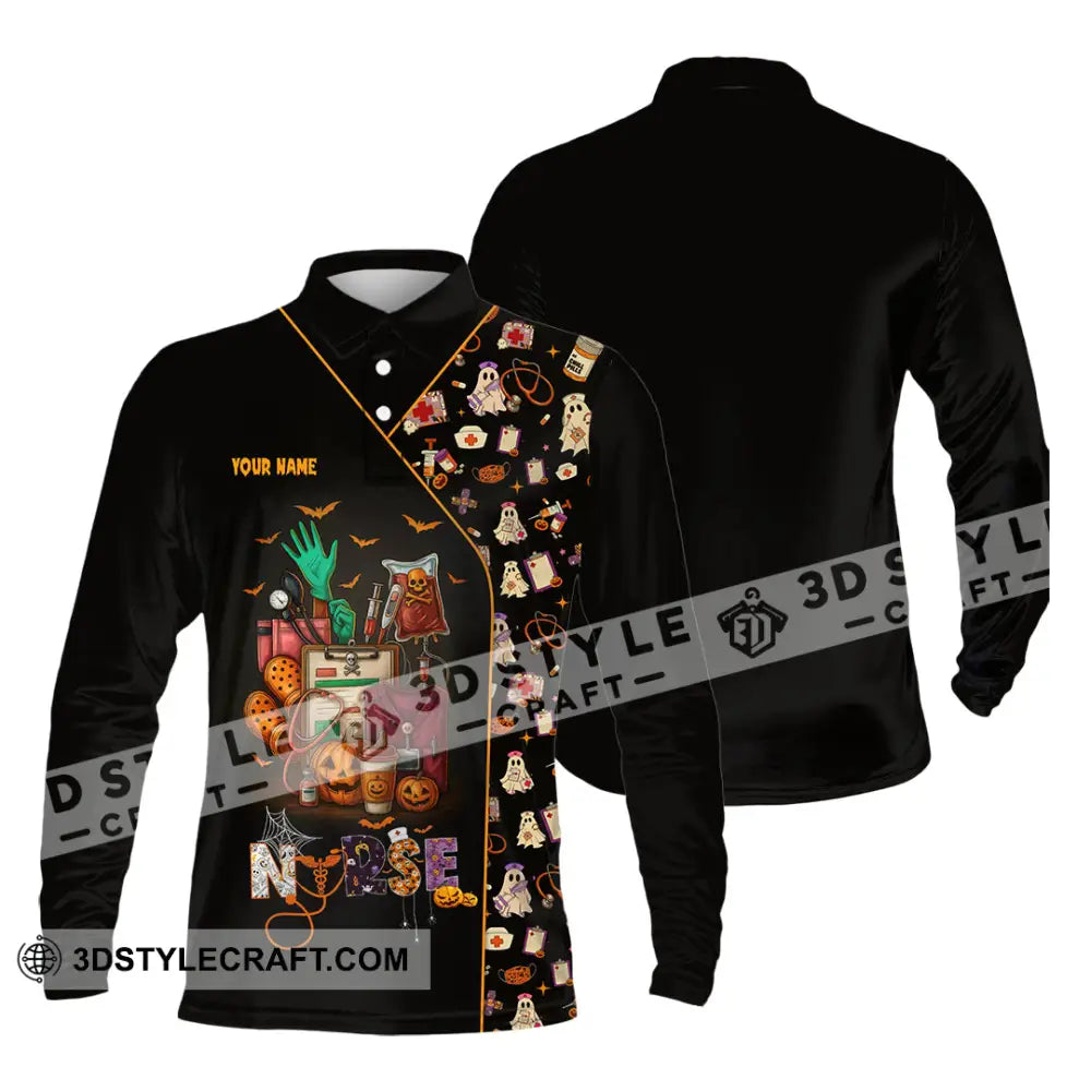 Unisex Shirt - Custom Scrubstar Fright Friends Nurse Halloween Shirt Long Sleeve Polo / S T-shirt