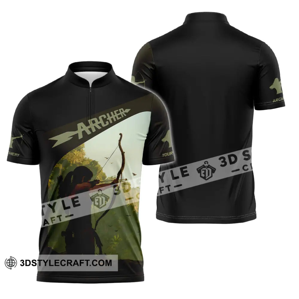 Unisex Shirt - Custom Shooting Archery Player Shirt Zipper Polo Shirt / S T-shirt