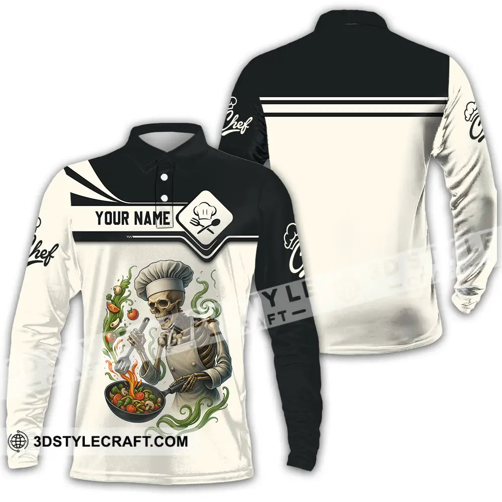 Unisex Shirt - Custom Skeleton Master Chef Chef Shirt Long Sleeve Polo / S T-shirt