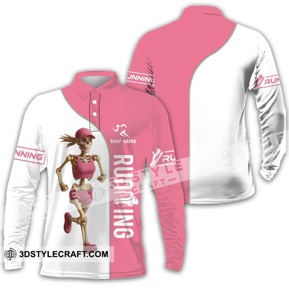 Unisex Shirt Custom Skeleton Running Shirt Long Sleeve Polo / S T shirt
