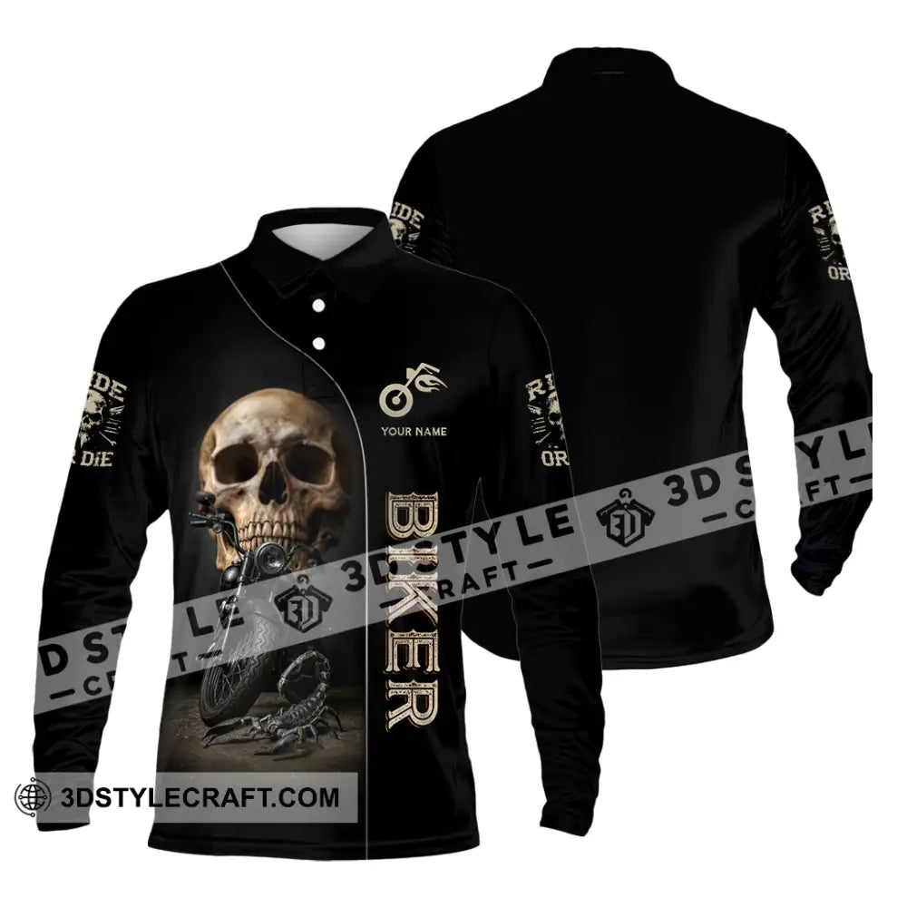 Unisex Shirt - Custom Skull Biker Shirt Long Sleeve Polo / S T-shirt