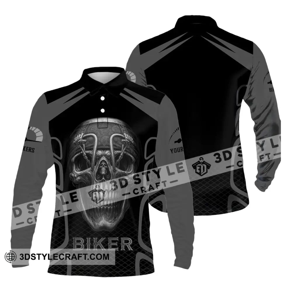 Unisex Shirt - Custom Skull Rider Riding Lover Shirt Long Sleeve Polo / S T-shirt