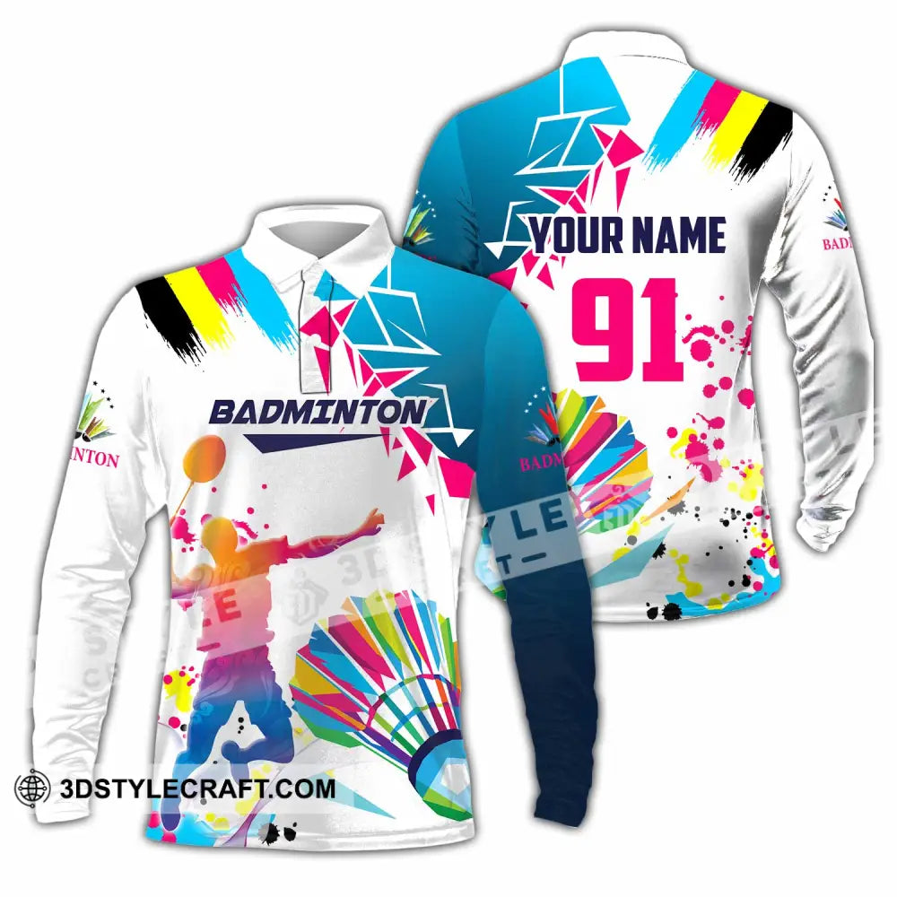 Unisex Shirt - Custom Text Shirt Badminton Long Sleeve Polo / S T-shirt