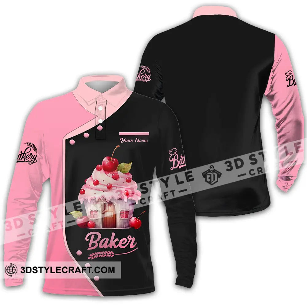 Unisex Shirt - Custom Text Baker Long Sleeve Polo / S T-Shirt