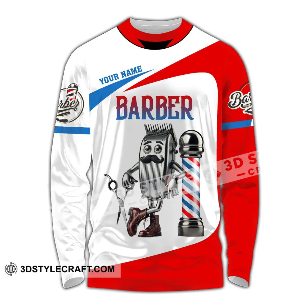 Unisex Shirt - Custom Text Barber Long Sleeve / S T-Shirt