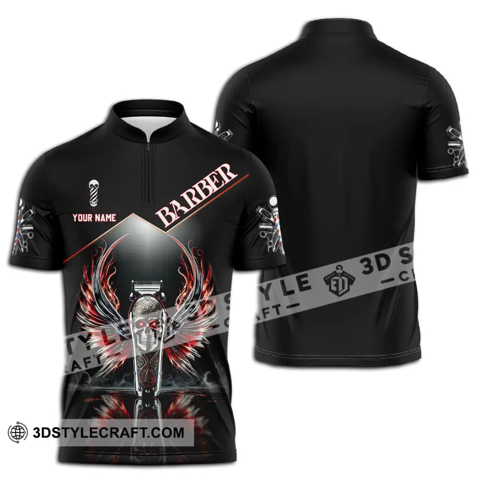 Unisex Shirt - Custom Text Barber Zipper Polo / S T-Shirt