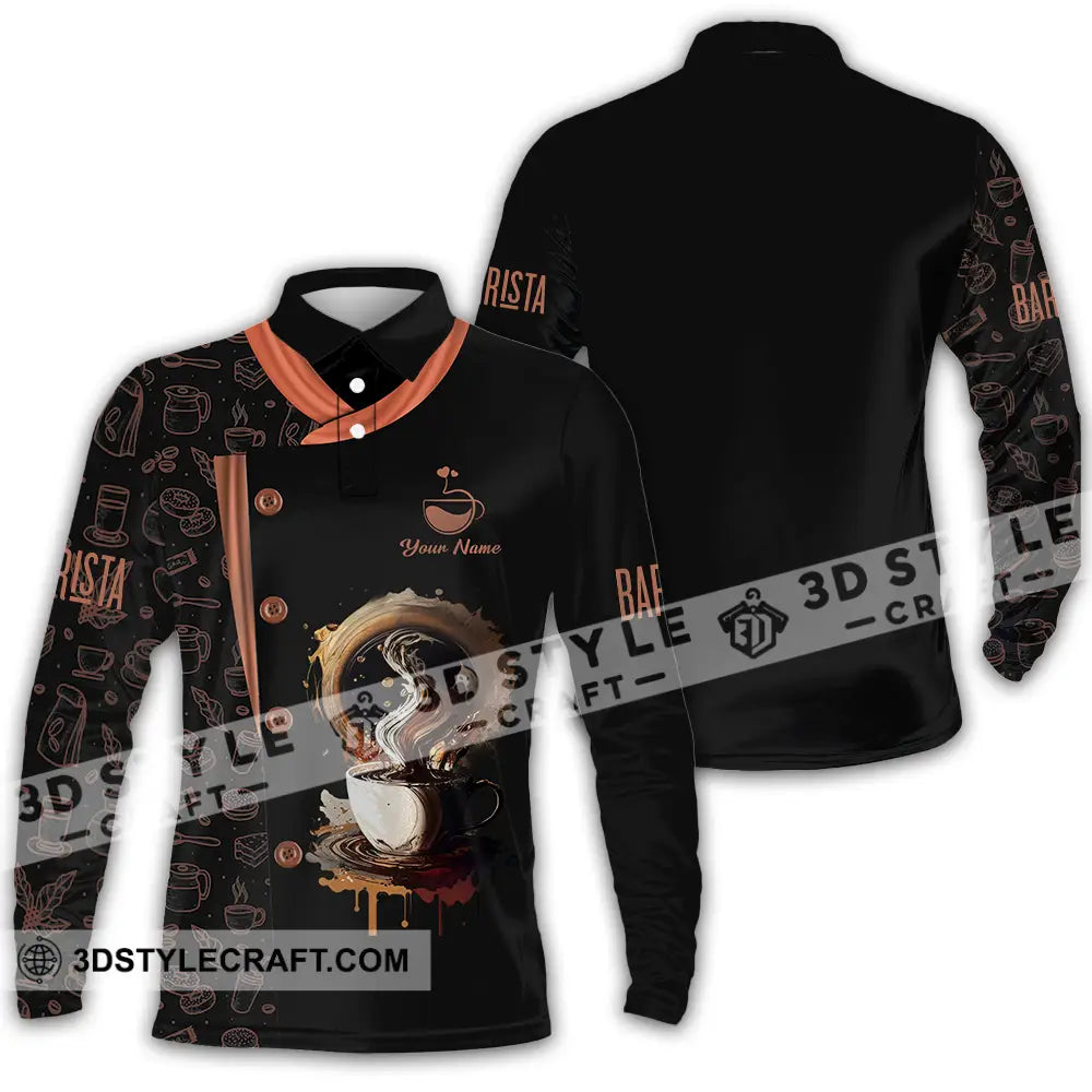 Unisex Shirt - Custom Text Shirt Barista Shirt Long Sleeve Polo / S T-shirt