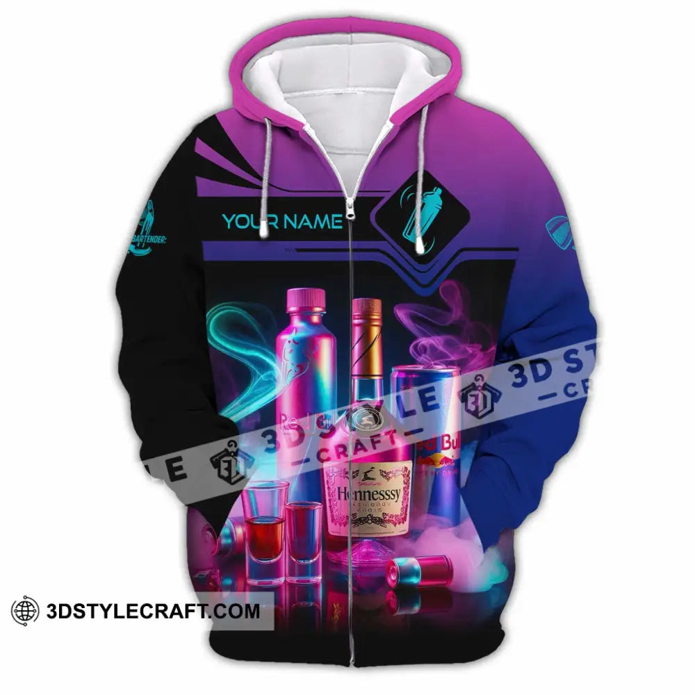 Unisex Shirt - Custom Text Shirt Bartender Shirt Zipper Hoodie / S T-shirt