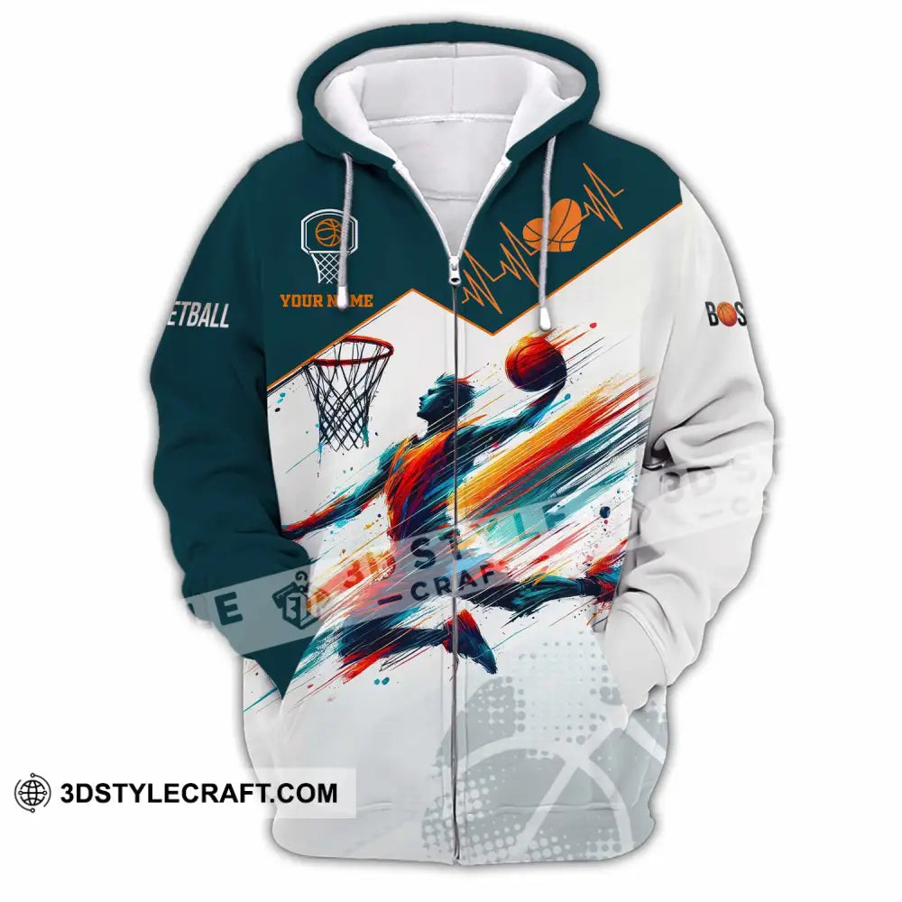 Unisex Shirt - Custom Text Basketball Zipper Hoodie / S T-Shirt