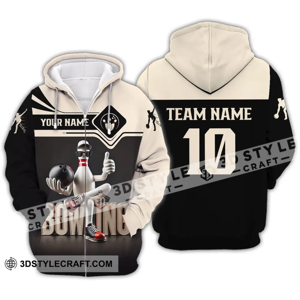 Unisex Shirt - Custom Text Bowling Zipper Hoodie / S T-Shirt