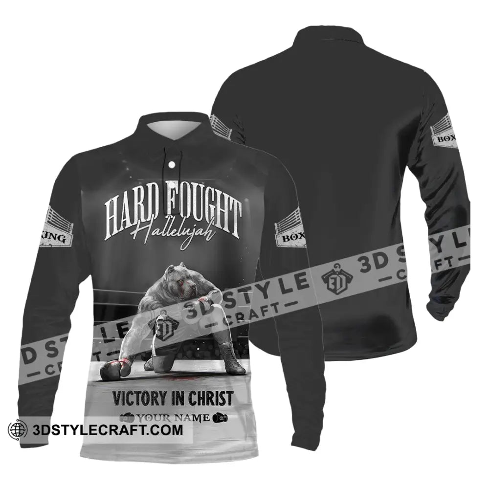 Unisex Shirt - Custom Text Boxing Hard Fought Hallelujah Long Sleeve Polo / S T-Shirt