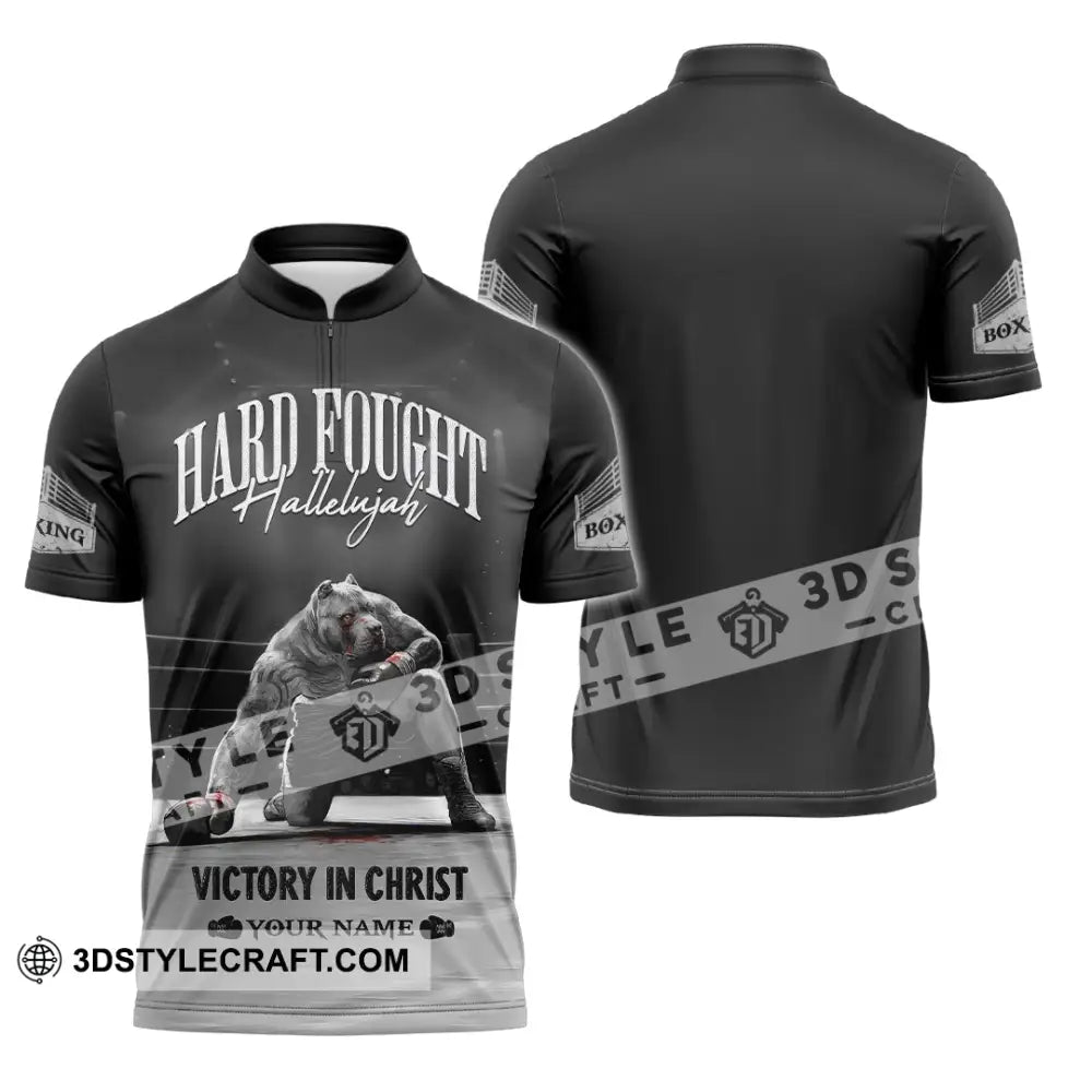 Unisex Shirt - Custom Text Boxing Hard Fought Hallelujah Zipper Polo / S T-Shirt