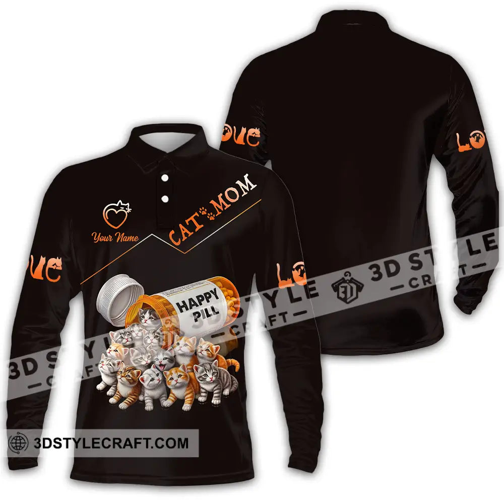 Unisex Shirt - Custom Text Shirt Cat Mom Shirt Long Sleeve Polo / S T-shirt