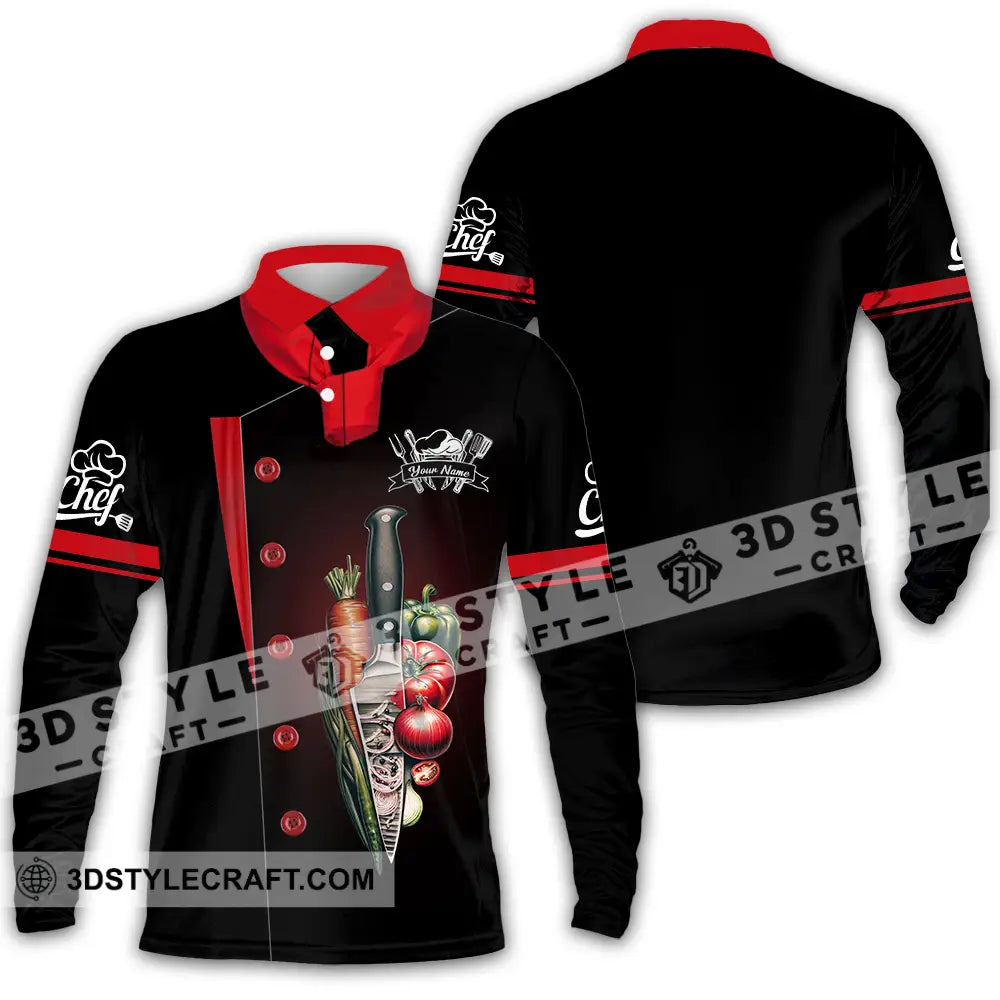 Unisex Shirt - Custom Text Chef Long Sleeve Polo / S T-Shirt