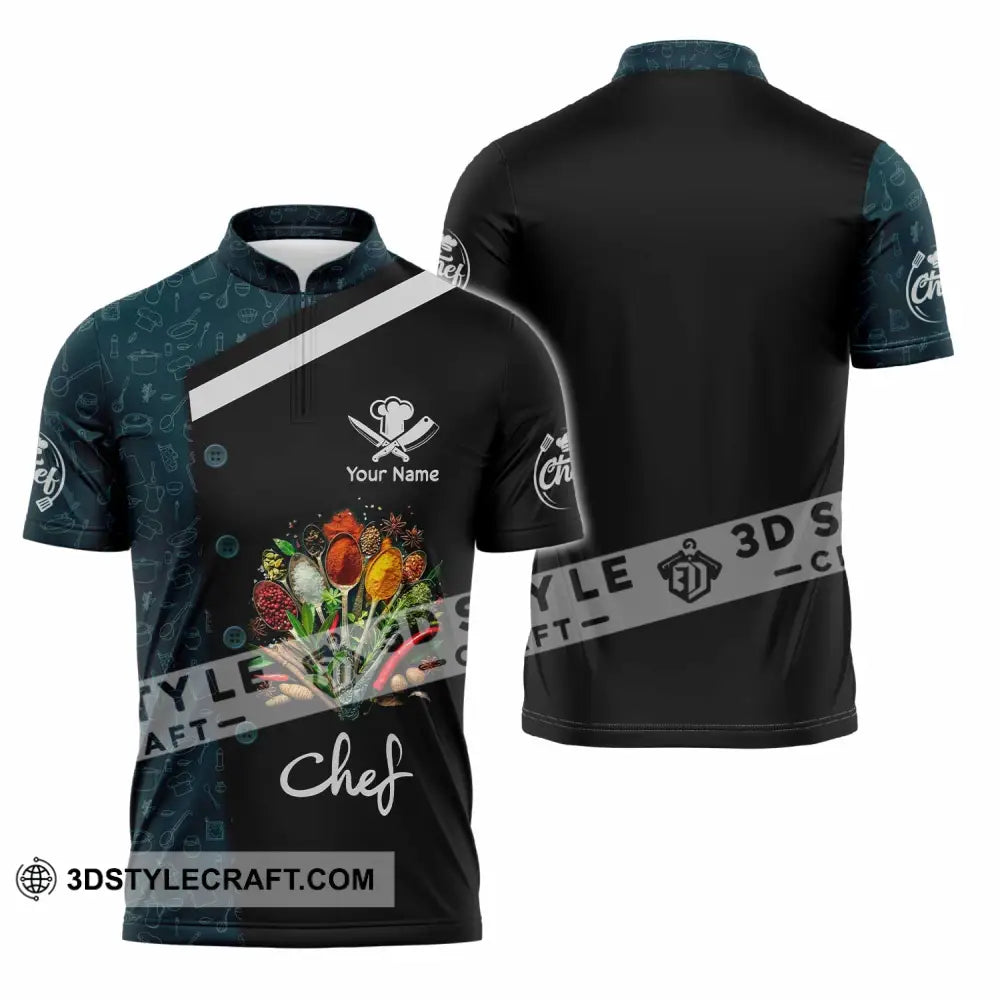 Unisex Shirt - Custom Text Shirt Chef Shirt Zipper Polo Shirt / S T-shirt