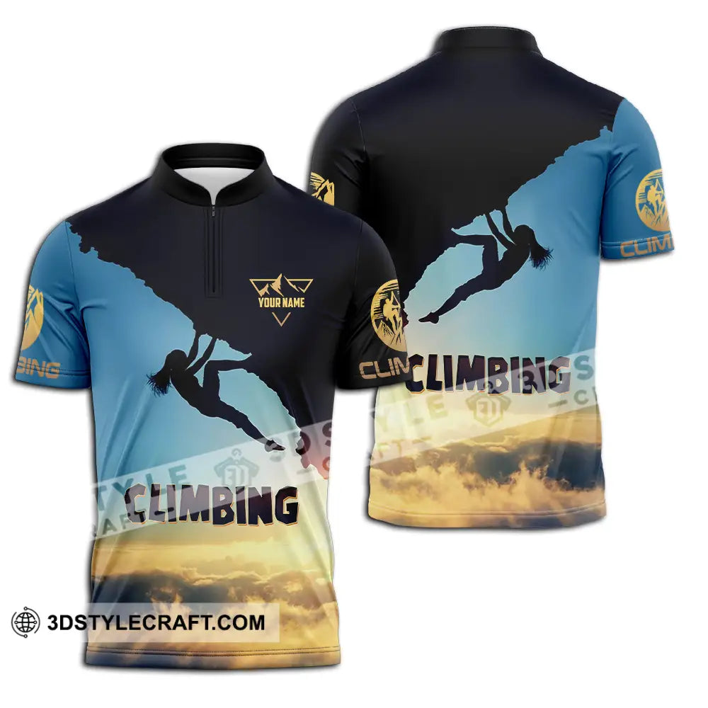 Unisex Shirt - Custom Text Climbing Zipper Polo / S T-Shirt