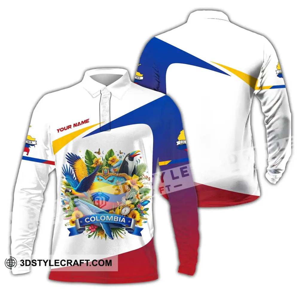 Unisex Shirt - Custom Text Colombia Long Sleeve Polo / S T-Shirt