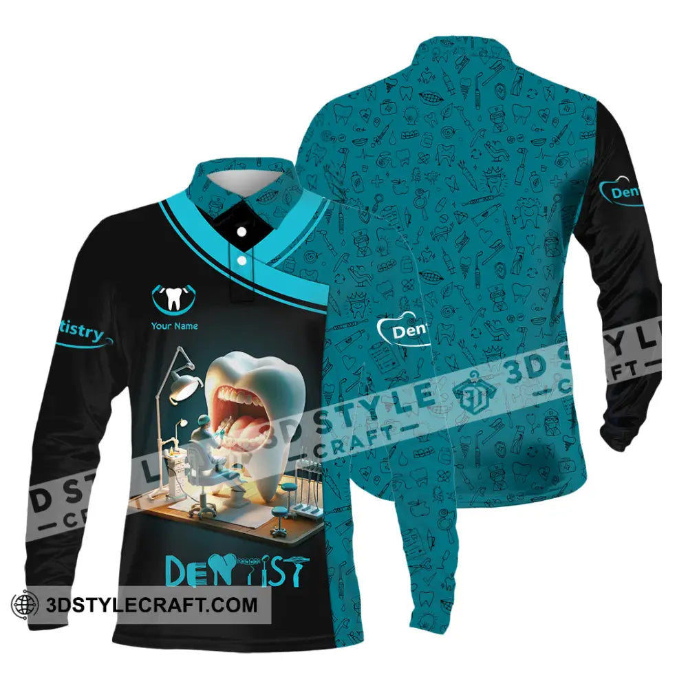 Unisex Shirt - Custom Text Dentist Shirt Long Sleeve Polo / S T-shirt