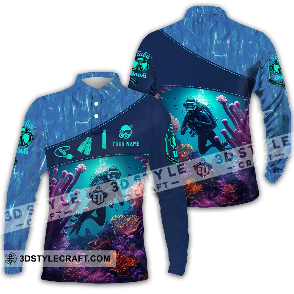 Unisex Shirt - Custom Text Shirt Diving Long Sleeve Polo / S T-shirt