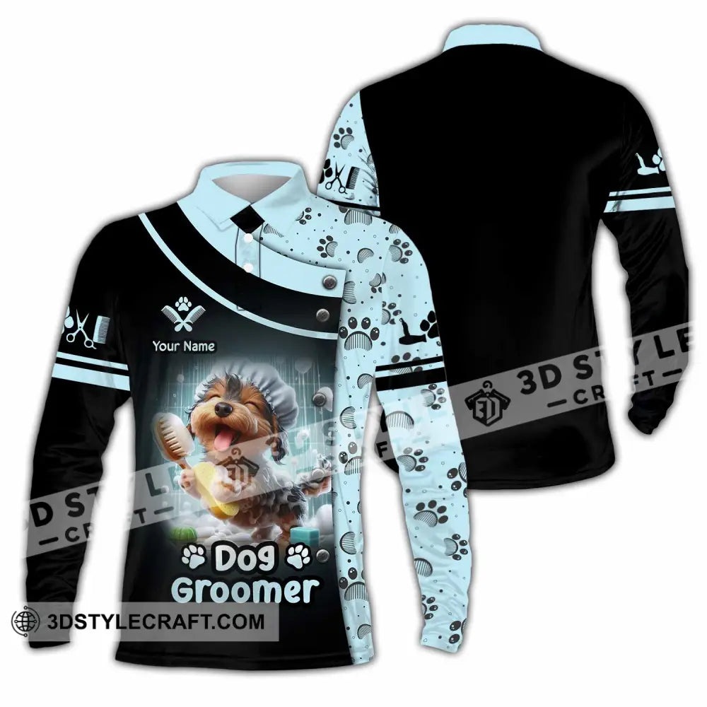 Unisex Shirt - Custom Text Shirt Dog Groomer Shirt Long Sleeve Polo / S T-shirt
