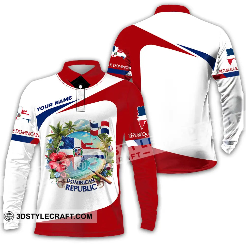 Unisex Shirt - Custom Text Dominican Republic Long Sleeve Polo / S T-Shirt