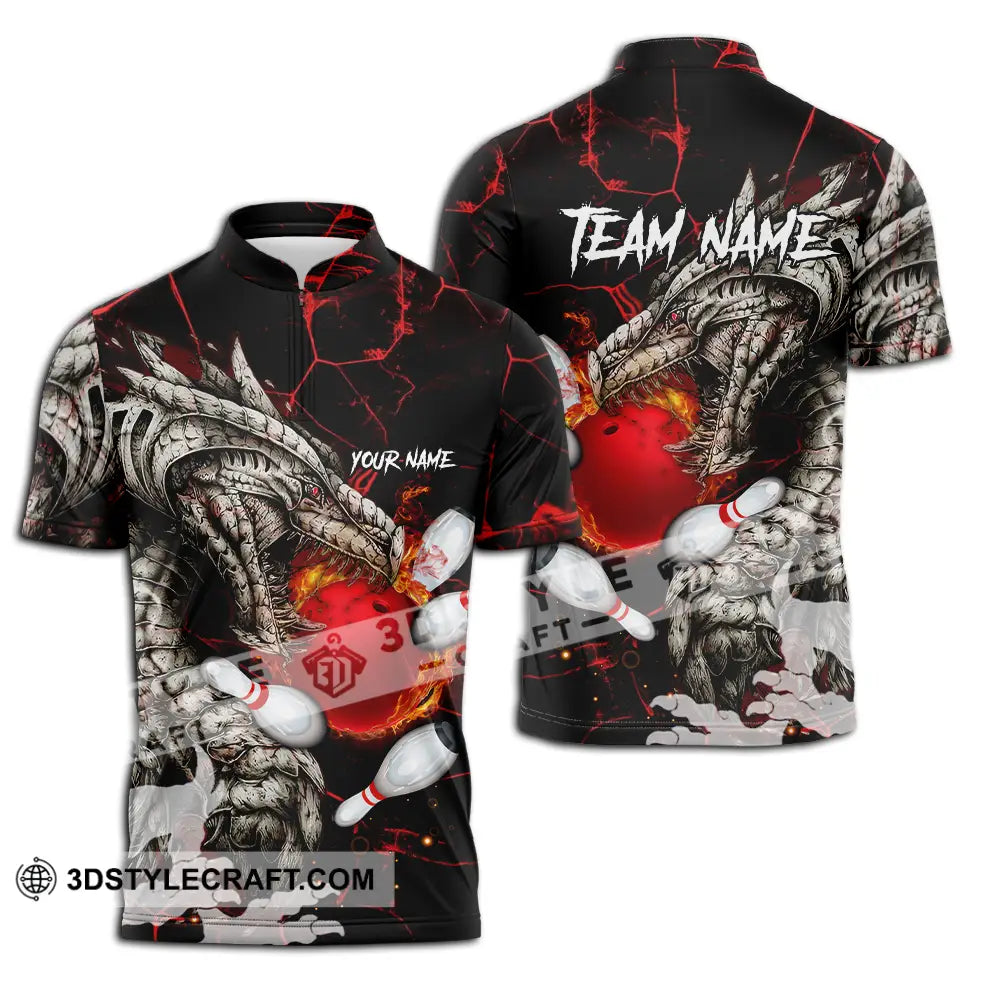 Unisex Shirt - Custom Text Shirt Dragon Bowling Shirt Zipper Polo Shirt / S T-shirt