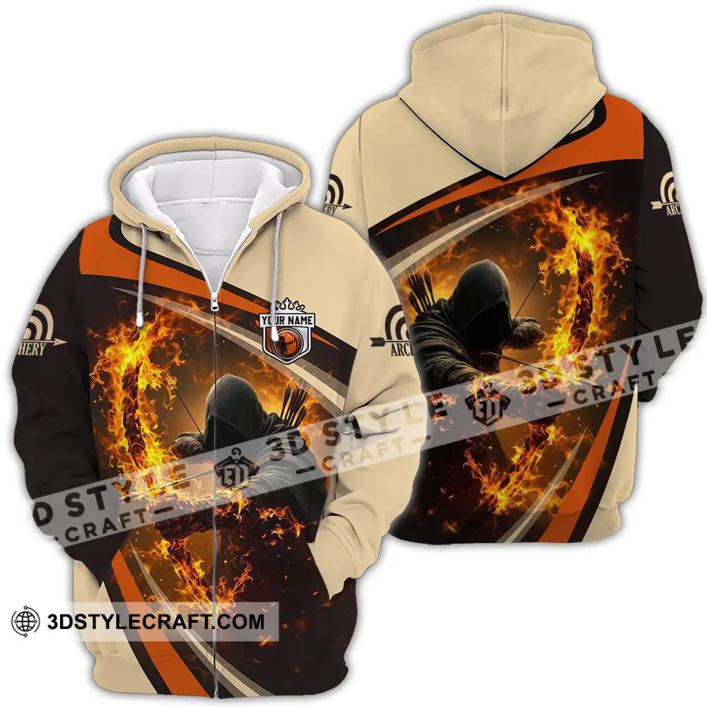 Unisex Shirt - Custom Text Fire Archery Zipper Hoodie / S T-Shirt