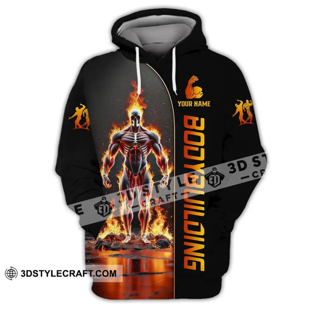 Unisex Shirt - Custom Text Fire Bowling Man Hoodie / S T-Shirt