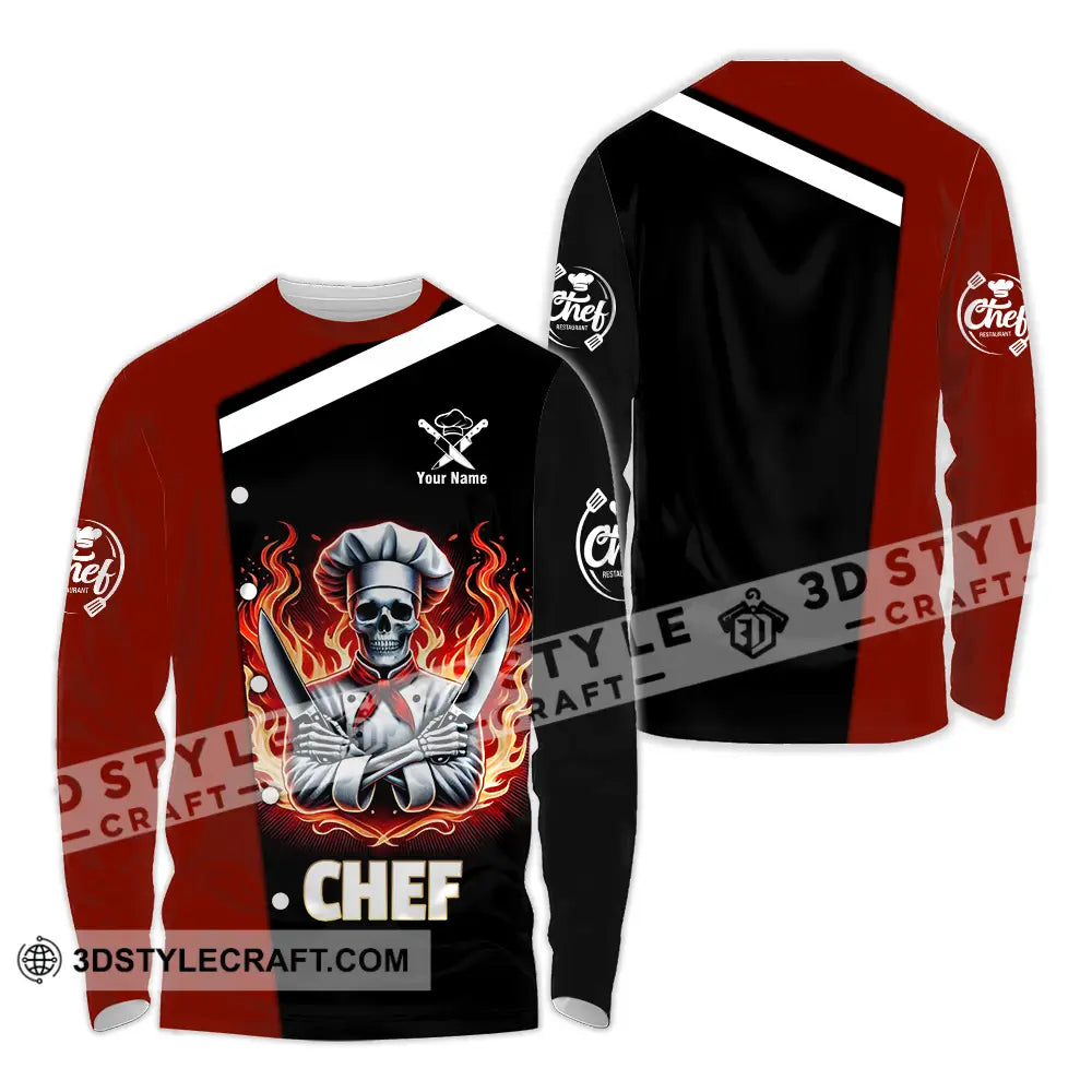 Unisex Shirt - Custom Text Fire Chef Long Sleeve / S T-Shirt