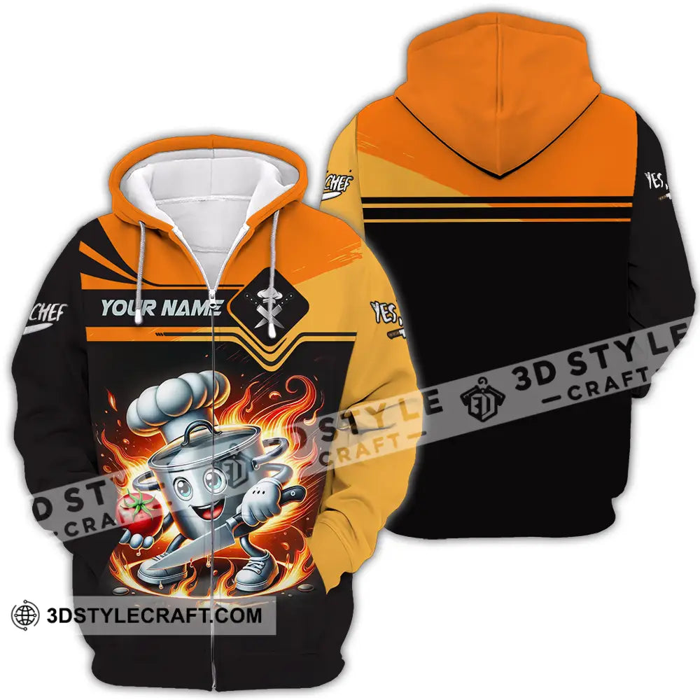 Unisex Shirt - Custom Text Fire Chef Zipper Hoodie / S T-Shirt