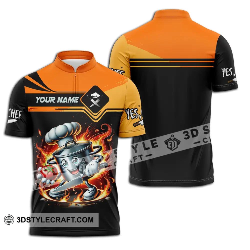 Unisex Shirt - Custom Text Fire Chef Zipper Polo / S T-Shirt