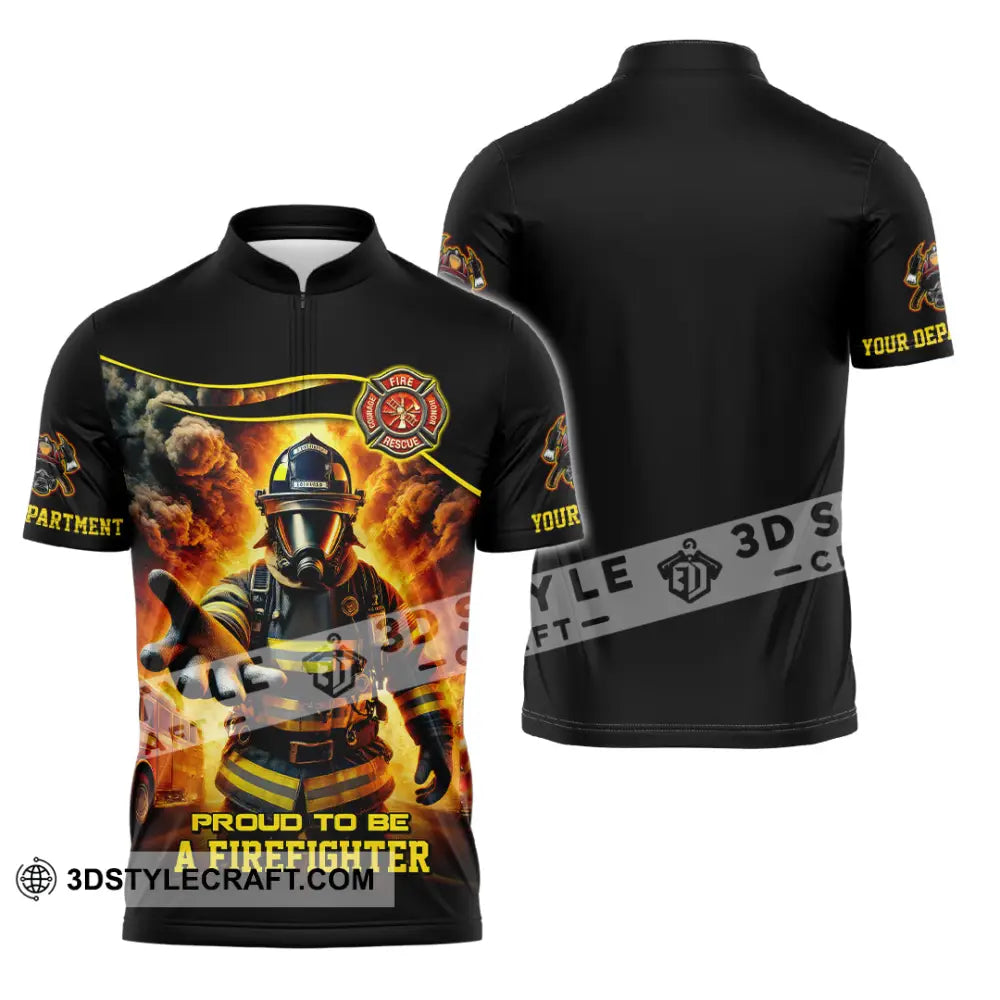 Unisex Shirt - Custom Text Shirt Fire Fighter Shirt Zipper Polo Shirt / S T-shirt