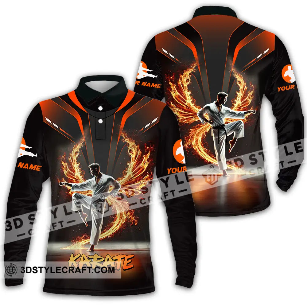 Unisex Shirt - Custom Text Fire Karate Long Sleeve Polo / S T-Shirt