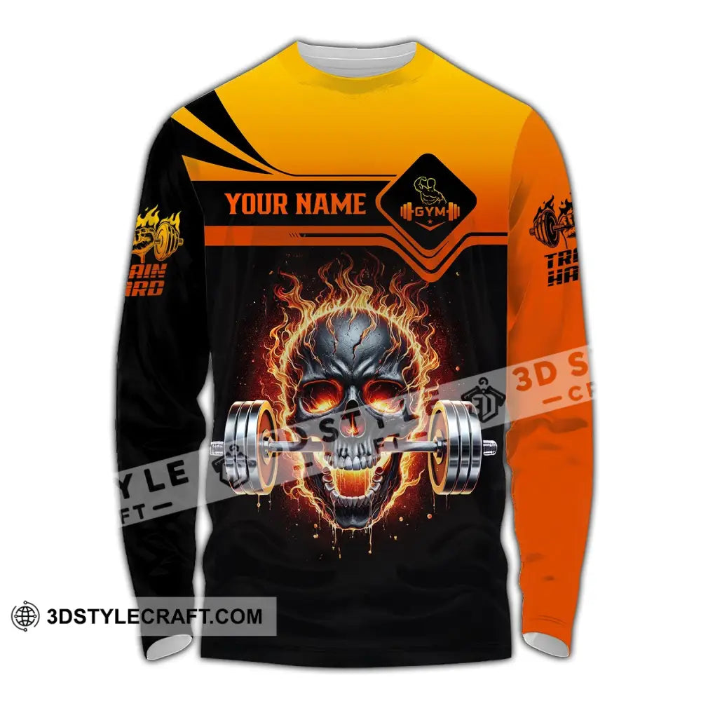 Unisex Shirt - Custom Text Fire Skullcap Long Sleeve / S T-Shirt